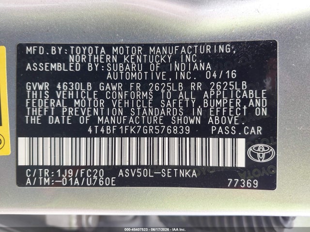 Toyota CAMRY LE 2016 4T4BF1FK7GR576839 Image 9