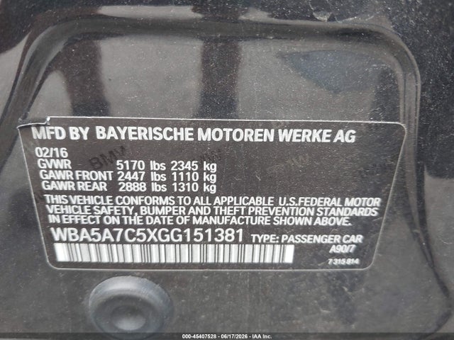 45407528 :رقم المزاد ، WBA5A7C5XGG151381 vin ، 2016 Bmw 528i Xdrive مزاد بيع
