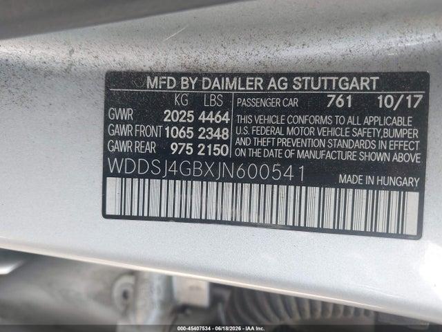 Aukcja sprzedaży 2018 Mercedes-benz Cla 250 4matic, vin: WDDSJ4GBXJN600541, numer aukcji: 45407534