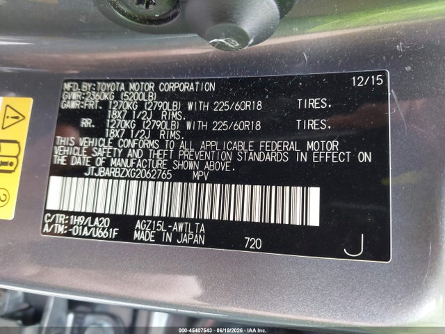 45407543 :رقم المزاد ، JTJBARBZXG2062765 vin ، 2016 Lexus Nx 200t مزاد بيع