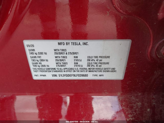 Продаж на аукціоні авто 2020 Tesla Model Y, vin: 5YJYGDEF9LF039680, номер лоту: 45407558