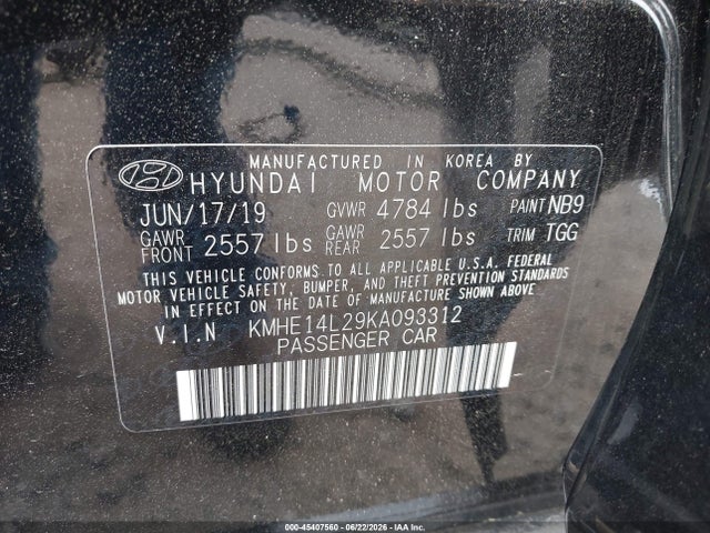 Hyundai SONATA PLUG-IN HYBRID 2019 KMHE14L29KA093312 Image 9