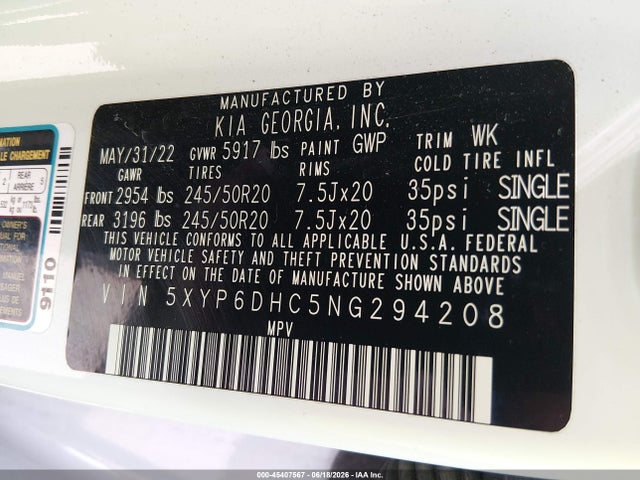 Aukcja sprzedaży 2022 Kia Telluride S, vin: 5XYP6DHC5NG294208, numer aukcji: 45407567