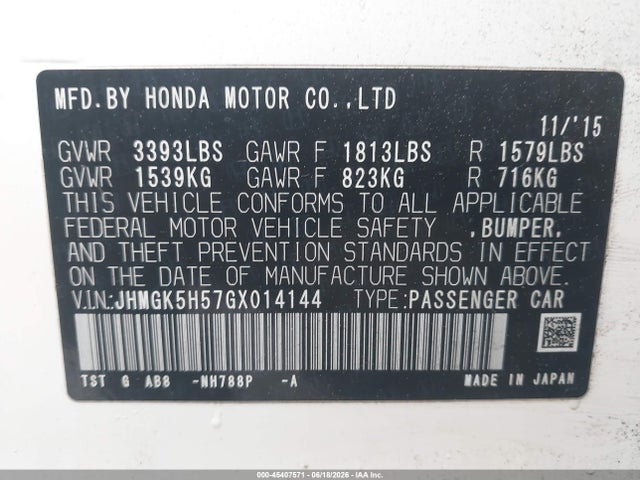 JHMGK5H57GX014144 Honda FIT LX