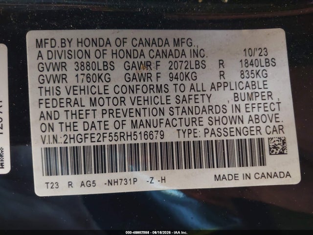 Honda Civic Sport 2024 2HGFE2F55RH516679 Image 9