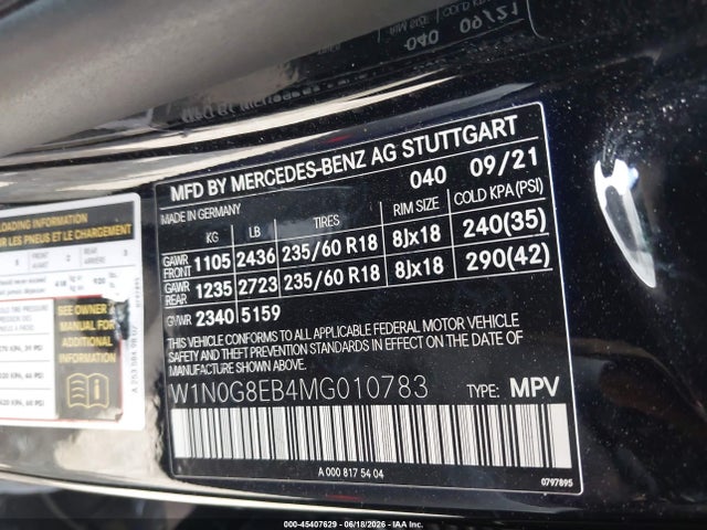 Продажа на аукционе авто 2021 Mercedes-benz Glc 300 4matic Suv, vin: W1N0G8EB4MG010783, номер лота: 45407629