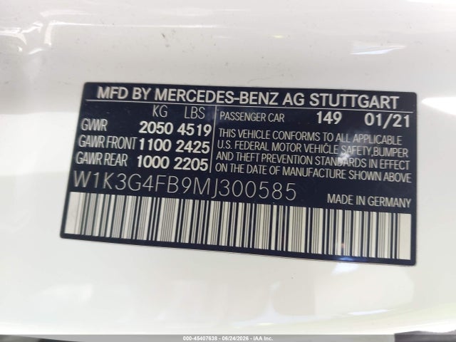 Aukcja sprzedaży 2021 Mercedes-benz A 220 4matic, vin: W1K3G4FB9MJ300585, numer aukcji: 45407638