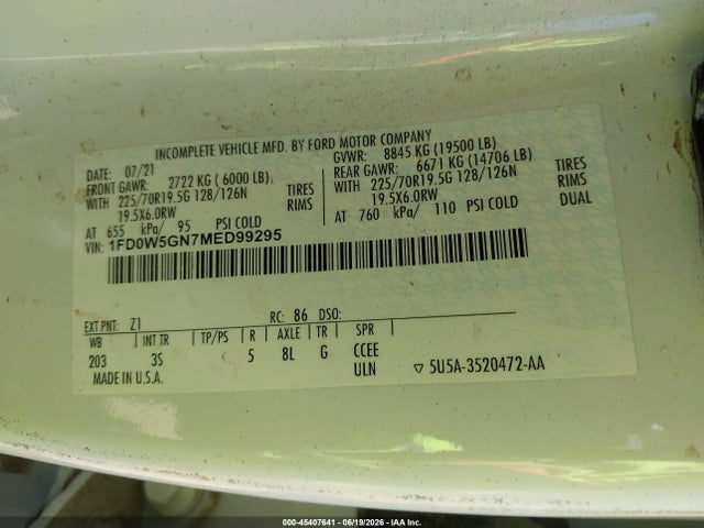 1FD0W5GN7MED99295 Ford F-550 Chassis Lariat/xl/xlt