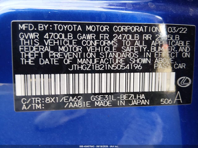 JTHGZ1B21N5054196 Lexus Is 350 F Sport