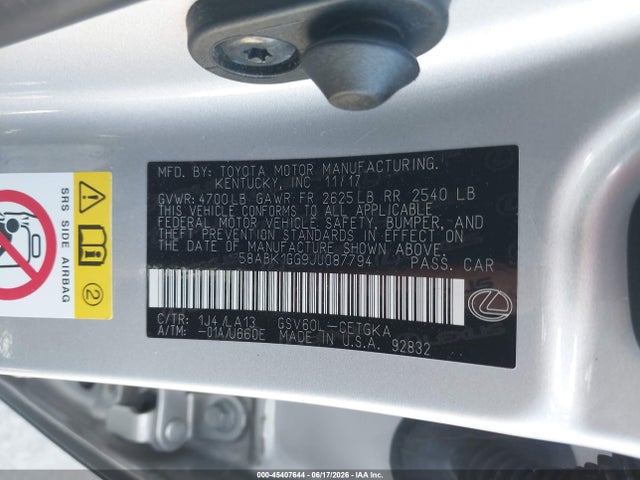 Lexus ES 350 2018 58ABK1GG9JU087794 Image 9