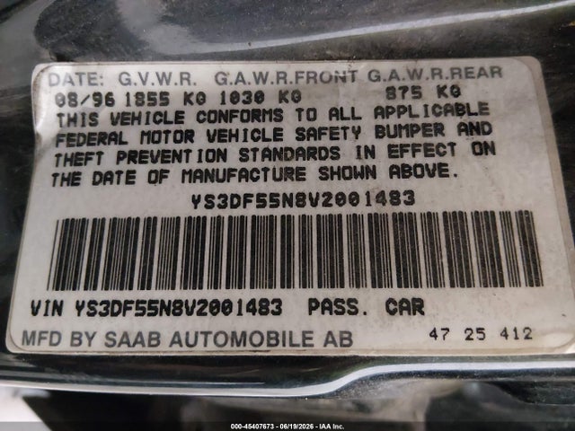 Продажа на аукционе авто 1997 Saab 900 Se, vin: YS3DF55N8V2001483, номер лота: 45407673
