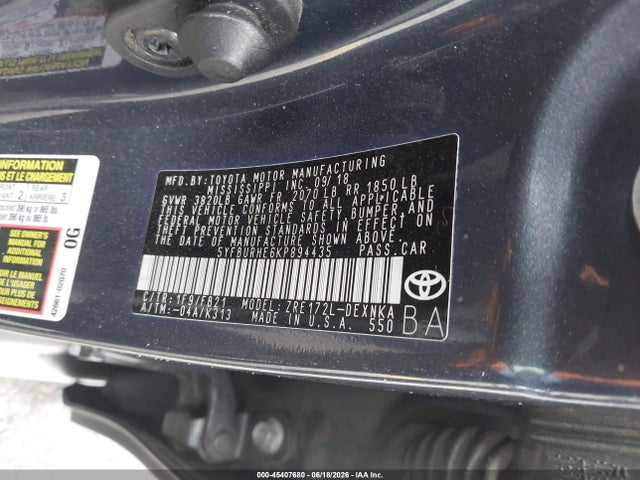 Toyota COROLLA LE 2019 5YFBURHE6KP894435 Image 9