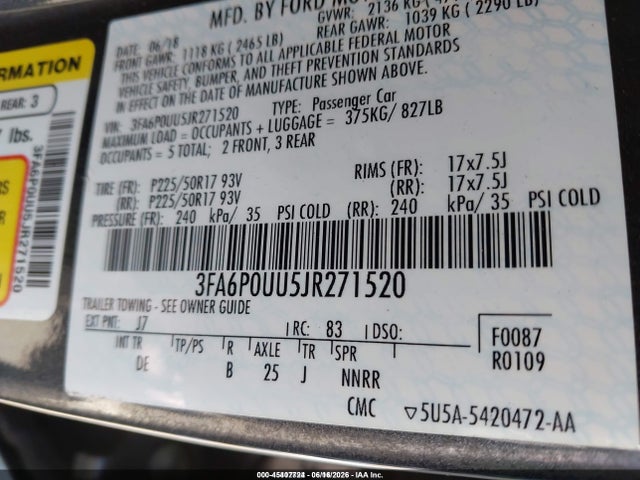 3FA6P0UU5JR271520 Ford Fusion Hybrid S