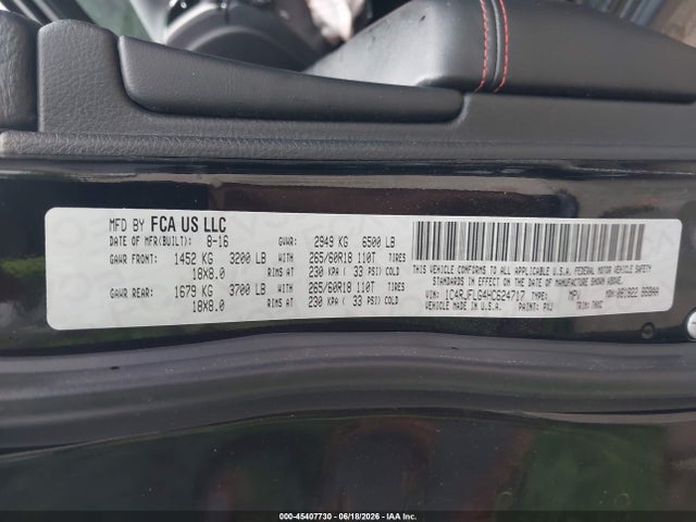 Auction sale of the 2017 Jeep Grand Cherokee Trailhawk 4x4, vin: 1C4RJFLG4HC624717, lot number: 45407730