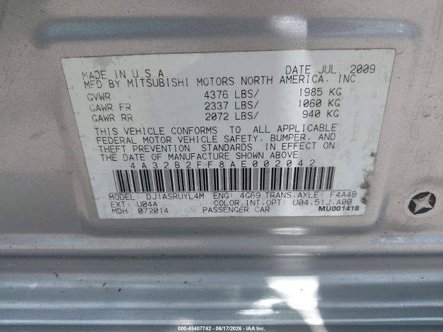 Продажа на аукционе авто 2010 Mitsubishi Galant Fe, vin: 4A32B2FF8AE002042, номер лота: 45407742