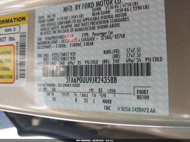 Ford Fusion Hybrid S 2018 3FA6P0UU9JR243588 Image 9
