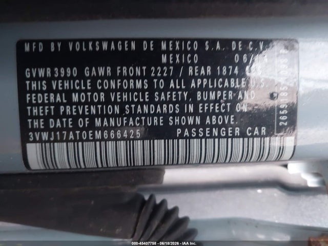 Продажа на аукционе авто 2014 Volkswagen Beetle 1.8t, vin: 3VWJ17AT0EM666425, номер лота: 45407758