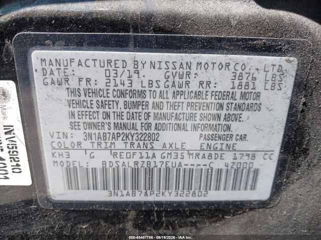 Nissan SENTRA SR 2019 3N1AB7AP2KY322802 Image 9
