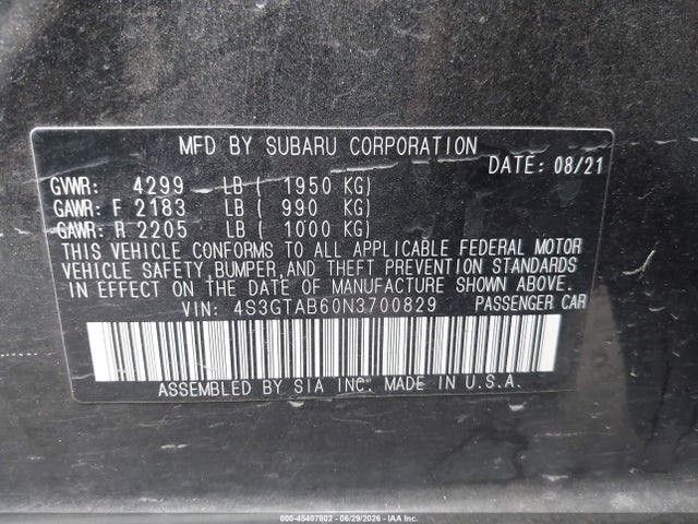 Subaru Impreza Base 5-door 2022 4S3GTAB60N3700829 Image 9