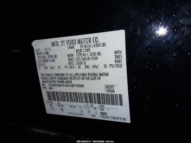 1FM5K8HT5GGB75595 Ford Explorer Platinum