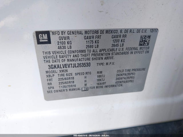 2018 Gmc Terrain Slt მანქანა იყიდება აუქციონზე, vin: 3GKALVEV7JL263530, აუქციონის ნომერი: 45407818