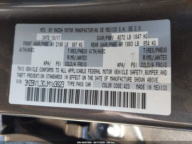 Aukcja sprzedaży 2018 Mazda Mazda3 Touring, vin: 3MZBN1L30JM183823, numer aukcji: 45407866