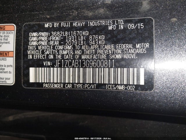 Продаж на аукціоні авто 2016 Subaru Brz Premium, vin: JF1ZCAB13G9600811, номер лоту: 45407914