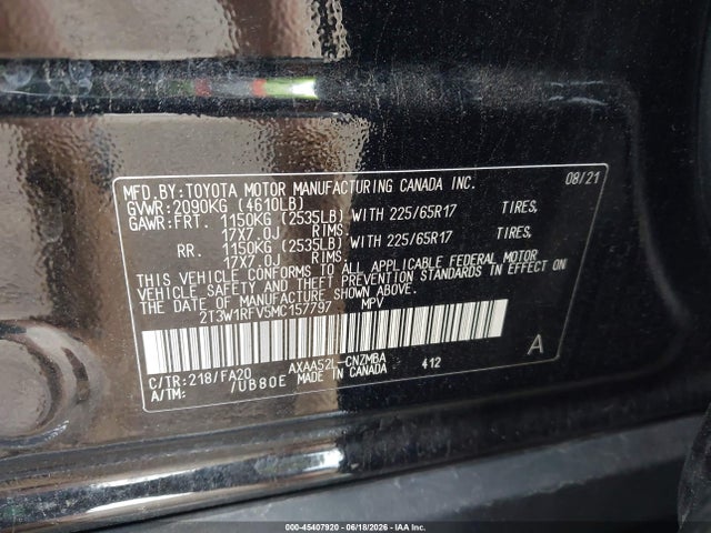 Aukcja sprzedaży 2021 Toyota Rav4 Xle, vin: 2T3W1RFV5MC157797, numer aukcji: 45407920