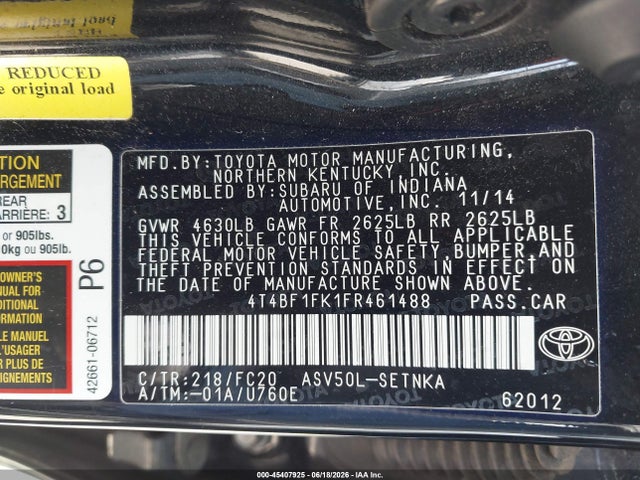 Toyota CAMRY LE 2015 4T4BF1FK1FR461488 Image 9