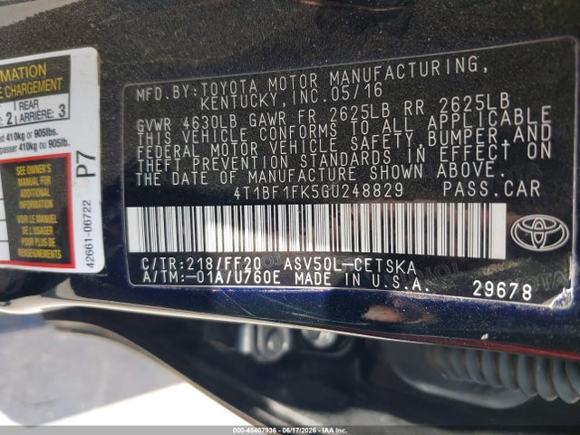 Aukcja sprzedaży 2016 Toyota Camry Se, vin: 4T1BF1FK5GU248829, numer aukcji: 45407936