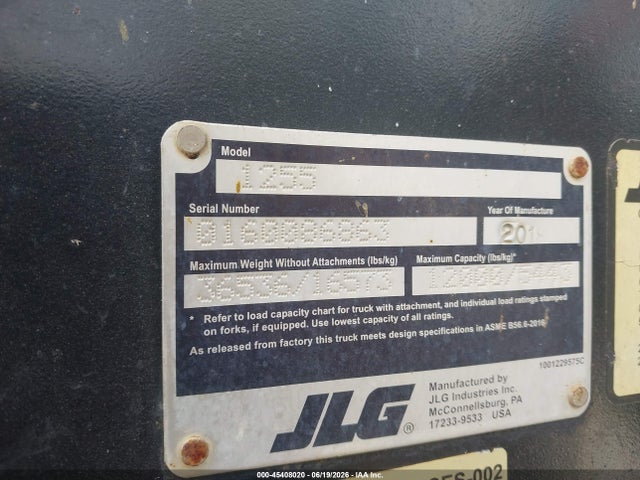 2018 Jlg 1255 Telehandler მანქანა იყიდება აუქციონზე, vin: 0160086863, აუქციონის ნომერი: 45408020