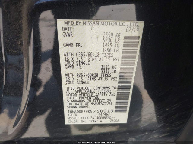 Nissan Frontier Sv 2019 1N6AD0ER9KN750919 Image 9