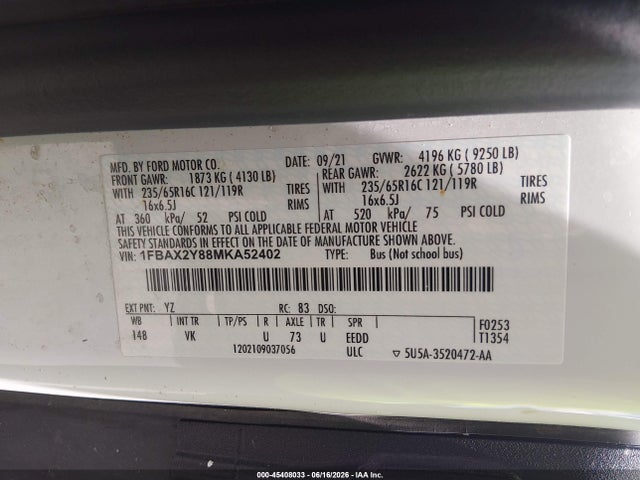 Ford Transit-350 Passenger Van 2021 1FBAX2Y88MKA52402 Image 9