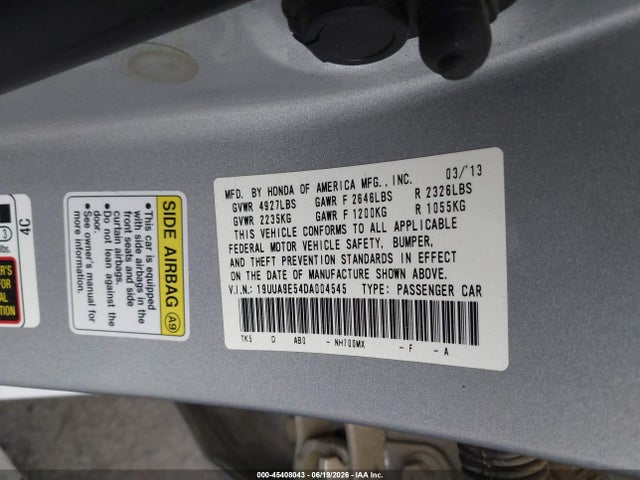 Aukcja sprzedaży 2013 Acura Tl 3.7, vin: 19UUA9E54DA004545, numer aukcji: 45408043