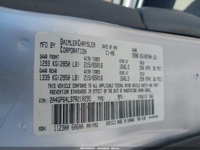 Aukcja sprzedaży 2007 Chrysler Town & Country Limited, vin: 2A4GP64L37R210295, numer aukcji: 45408087
