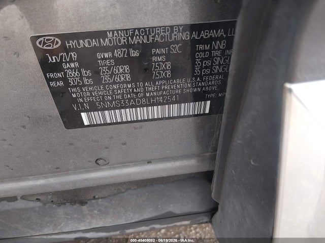 Hyundai Santa Fe Sel 2020 5NMS33AD8LH142541 Image 9