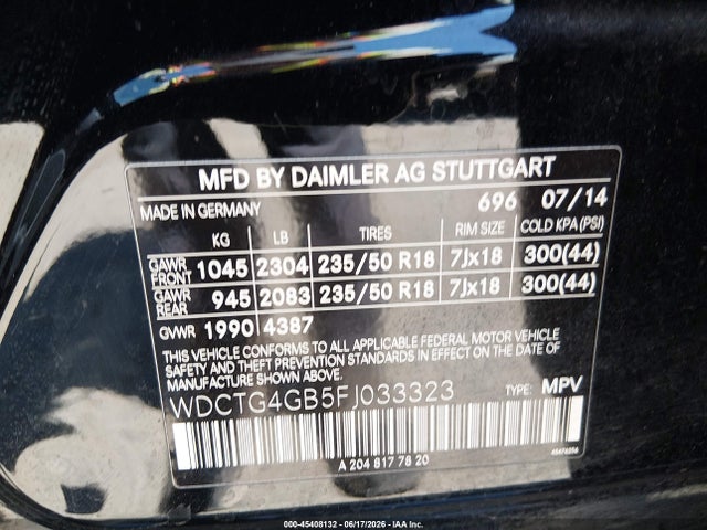 Aukcja sprzedaży 2015 Mercedes-benz Gla 250 4matic, vin: WDCTG4GB5FJ033323, numer aukcji: 45408132