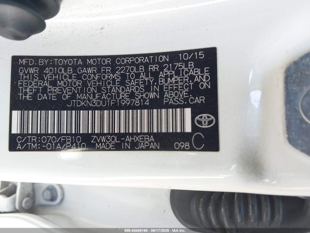 Toyota Prius Two 2015 JTDKN3DU1F1997814 Image 9