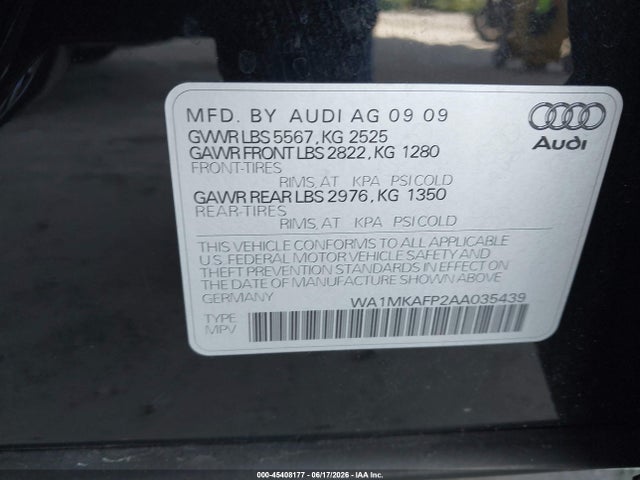 2010 Audi Q5 3.2 Premium მანქანა იყიდება აუქციონზე, vin: WA1MKAFP2AA035439, აუქციონის ნომერი: 45408177