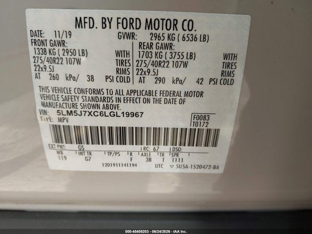 Продажа на аукционе авто 2020 Lincoln Aviator Reserve, vin: 5LM5J7XC6LGL19967, номер лота: 45408203
