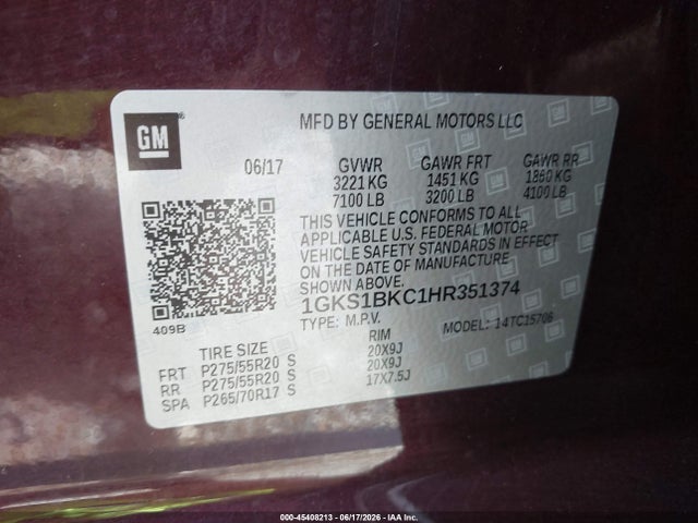 GMC YUKON SLT 2017 1GKS1BKC1HR351374 Image 9