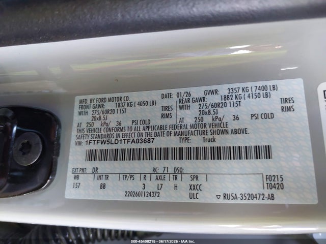 Ford F-150 Lariat 2026 1FTFW5LD1TFA03687 Image 9