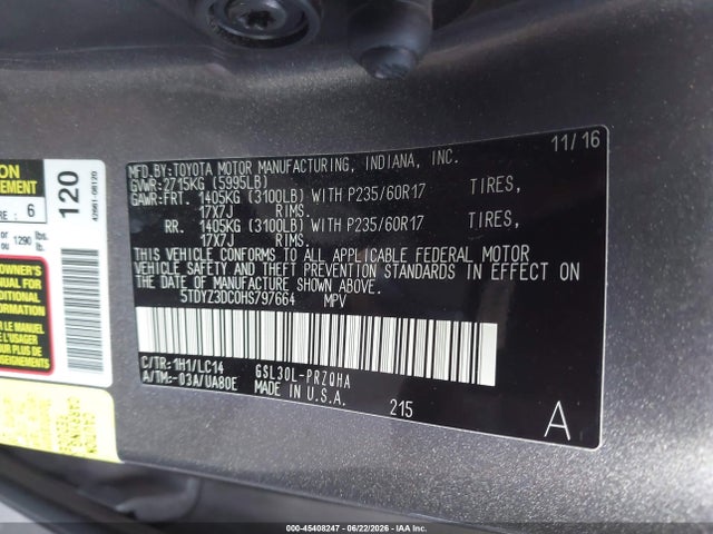 Toyota Sienna Xle 8 Passenger 2017 5TDYZ3DC0HS797664 Image 9