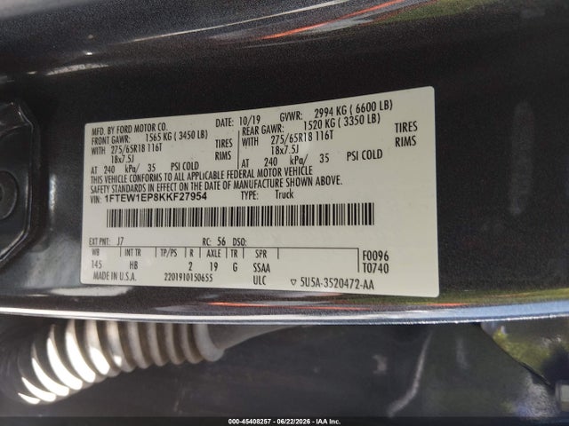 Ford F-150 Lariat 2019 1FTEW1EP8KKF27954 Image 9