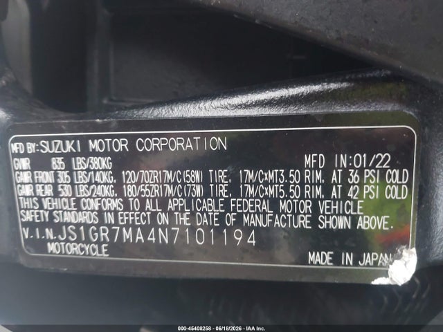 Suzuki GSX-R750 2022 JS1GR7MA4N7101194 Image 10