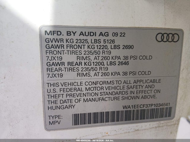 2023 Audi Q3 Premium Plus 45 Tfsi S Line Quattro Tiptronic მანქანა იყიდება აუქციონზე, vin: WA1EECF37P1034641, აუქციონის ნომერი: 45408295