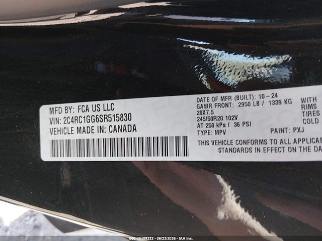 45408332 :رقم المزاد ، 2C4RC1GG6SR515830 vin ، 2025 Chrysler Pacifica Limited مزاد بيع