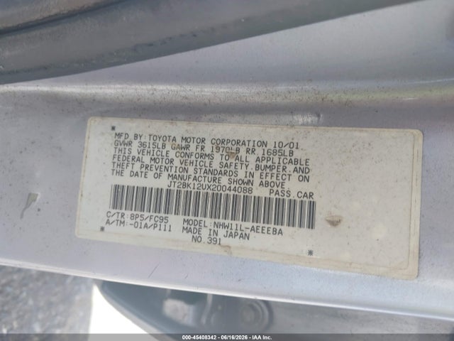 2002 Toyota Prius მანქანა იყიდება აუქციონზე, vin: JT2BK12UX20044088, აუქციონის ნომერი: 45408342