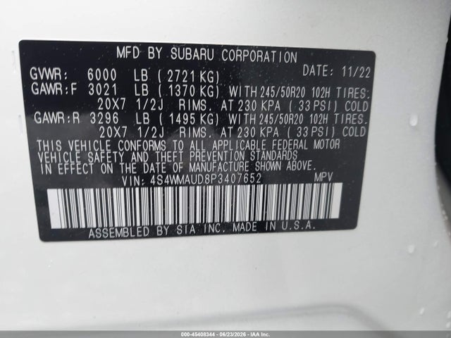 Продажа на аукционе авто 2023 Subaru Ascent Limited 7-passenger, vin: 4S4WMAUD8P3407652, номер лота: 45408344