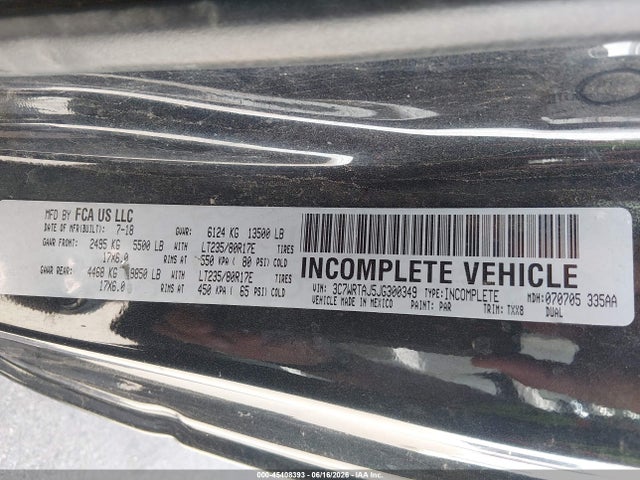 Aukcja sprzedaży 2018 Ram 3500 Chassis Tradesman/slt, vin: 3C7WRTAJ5JG300349, numer aukcji: 45408393